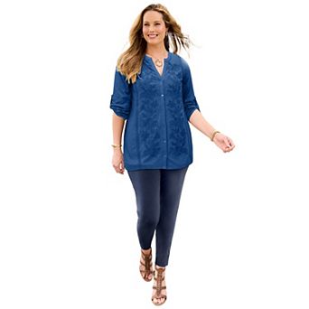 Catherines Women's Plus Size Embroidered Buttonfront Tunic