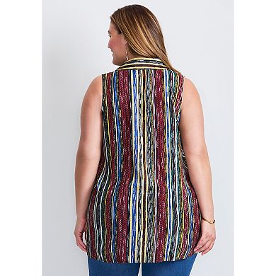 Avenue Women's Plus Size Zip Neck Hi-Low Shirt