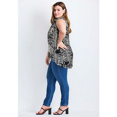 Avenue Women's Plus Size Zip Neck Hi-Low Shirt