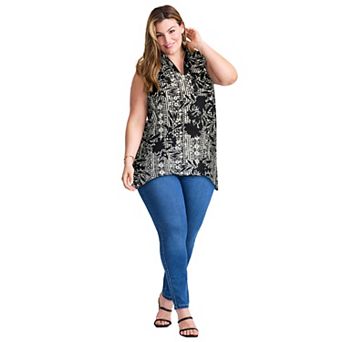 Avenue Women's Plus Size Zip Neck Hi-Low Shirt