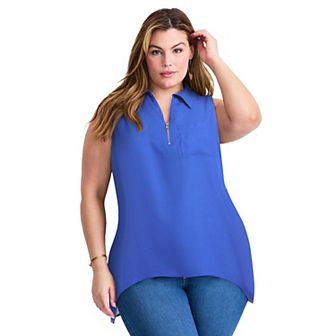 Avenue Women's Plus Size Zip Neck Hi-Low Shirt