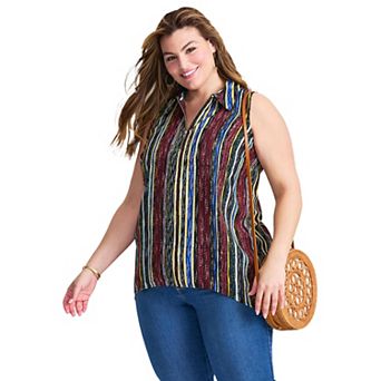 Avenue Women's Plus Size Zip Neck Hi-Low Shirt