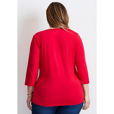 Avenue Women's Plus Size Side Ruched Faux Wrap Top