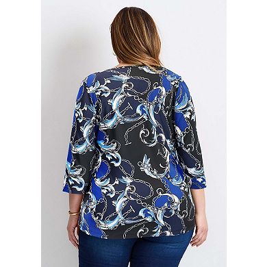 Avenue Women's Plus Size Side Ruched Faux Wrap Top