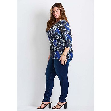 Avenue Women's Plus Size Side Ruched Faux Wrap Top