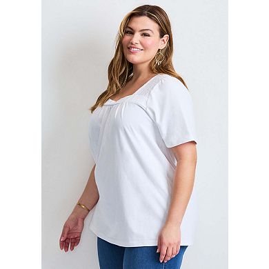 Avenue Women's Plus Size Smocked Squareneck Top