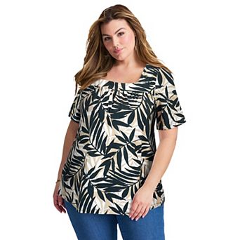 Avenue Women's Plus Size Smocked Squareneck Top