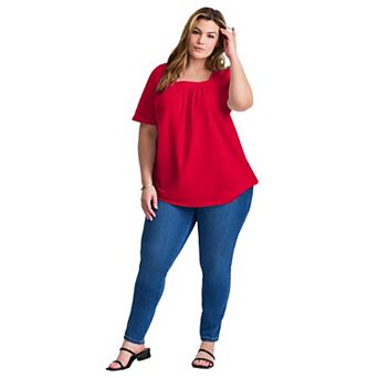 Avenue Women's Plus Size Smocked Squareneck Top