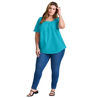Avenue Women's Plus Size Smocked Squareneck Top