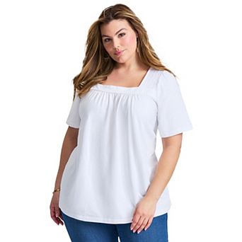 Avenue Women's Plus Size Smocked Squareneck Top