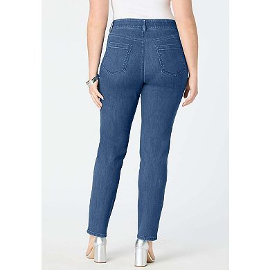 Roaman's Women's Plus Size High-Rise Tummy Control Straight-Leg Jeans
