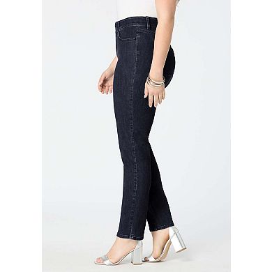 Roaman's Women's Plus Size High-Rise Tummy Control Straight-Leg Jeans