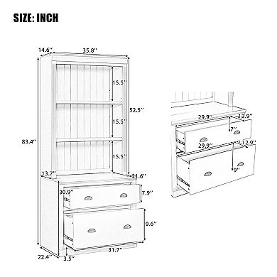 Merax 83.4"Tall Bookshelf with LED Lighting, Modern Bookcase with 2 Drawer and 3 Open Shelves