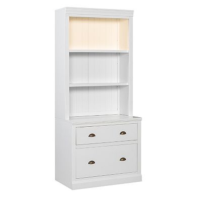 Merax 83.4"Tall Bookshelf with LED Lighting, Modern Bookcase with 2 Drawer and 3 Open Shelves