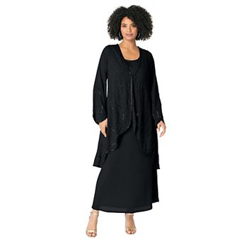 Roaman's Women's Plus Size Plus-Size 2 pc Long Sleeve Beaded Georgette Gown Set With Detachable