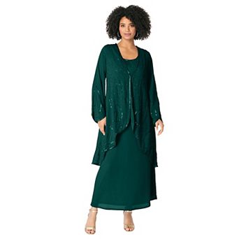 Roaman's Women's Plus Size Plus-Size 2 pc Long Sleeve Beaded Georgette Gown Set With Detachable
