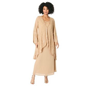 Roaman's Women's Plus Size Plus-Size 2 pc Long Sleeve Beaded Georgette Gown Set With Detachable