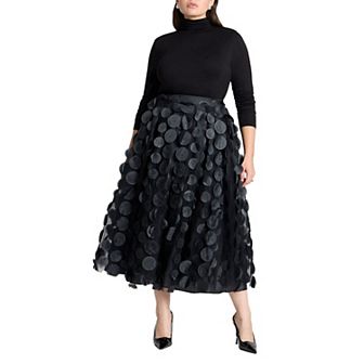 ELOQUII Women's Plus Size Dimensional Dot Full Skirt