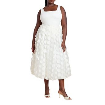 ELOQUII Women's Plus Size Dimensional Dot Full Skirt