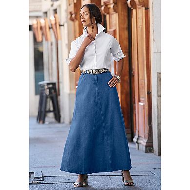 Jessica London Women's Plus Size Denim Inset Maxi Skirt