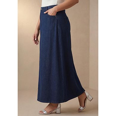 Jessica London Women's Plus Size Denim Inset Maxi Skirt