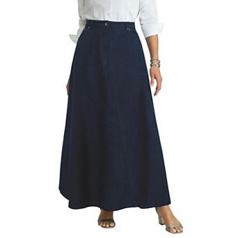Jessica London Women's Plus Size Denim Inset Maxi Skirt