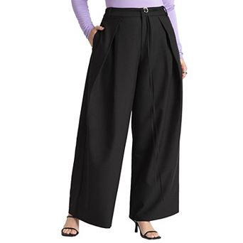 ELOQUII Women's Plus Size Pleat Detail Trouser With Long Belt
