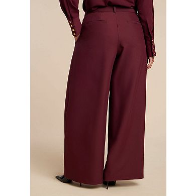 ELOQUII Women's Plus Size Pleat Detail Trouser With Long Belt