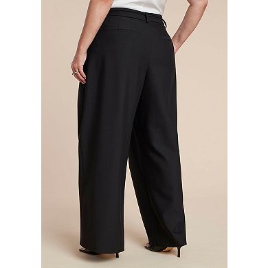 ELOQUII Women's Plus Size Pleat Detail Trouser With Long Belt