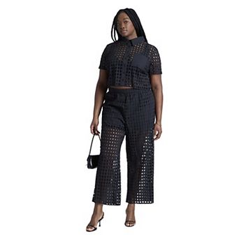 ELOQUII Women's Plus Size Sheer Eyelet Pant