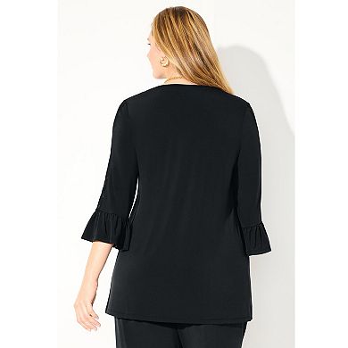 Catherines Women's Plus Size Dream Drape V-Neck Lace Trim Top
