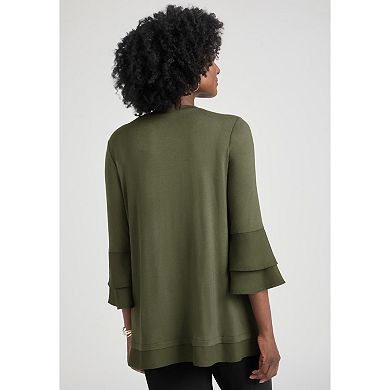 Jessica London Women's Plus Size Ruffle Layered Sleeve Top