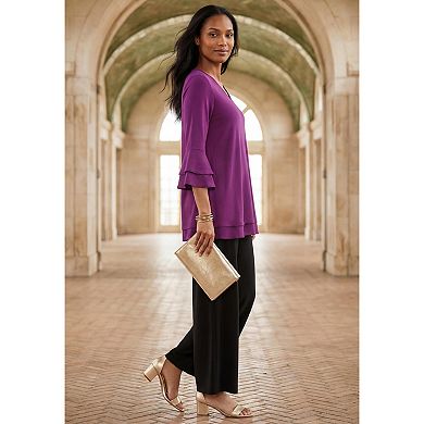 Jessica London Women's Plus Size Ruffle Layered Sleeve Top