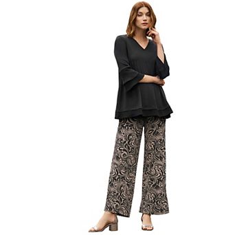 Jessica London Women's Plus Size Ruffle Layered Sleeve Top