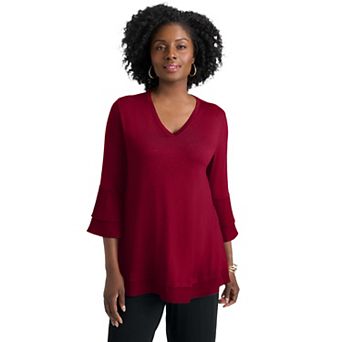 Jessica London Women's Plus Size Ruffle Layered Sleeve Top