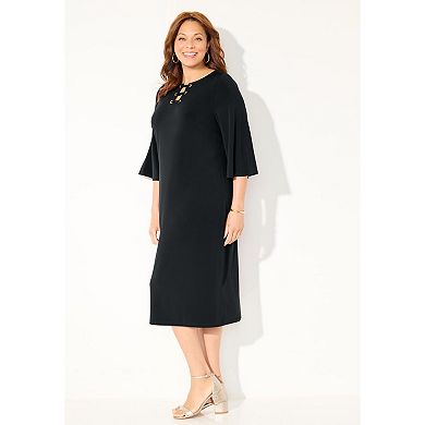 Catherines Women's Plus Size Bell-Sleeve Lace-Up Shift Dress