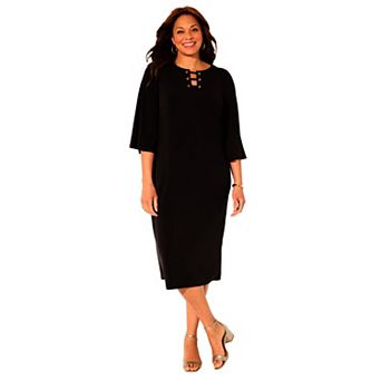 Catherines Women's Plus Size Bell-Sleeve Lace-Up Shift Dress