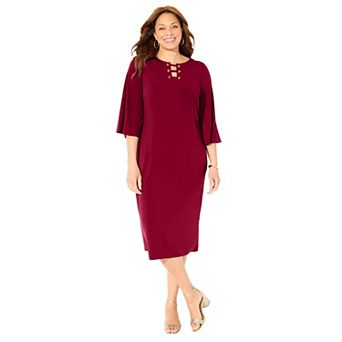 Catherines Women's Plus Size Bell-Sleeve Lace-Up Shift Dress