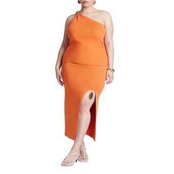 ELOQUII Women's Plus Size Knit Skirt With Slit And Hardware