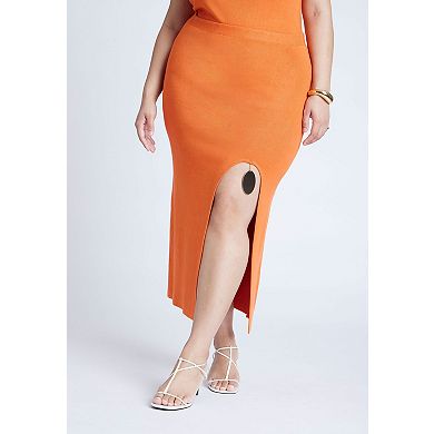 ELOQUII Women's Plus Size Knit Skirt With Slit And Hardware