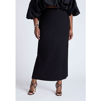 ELOQUII Women's Plus Size Linen Blend Column Skirt