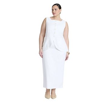 ELOQUII Women's Plus Size Linen Blend Column Skirt
