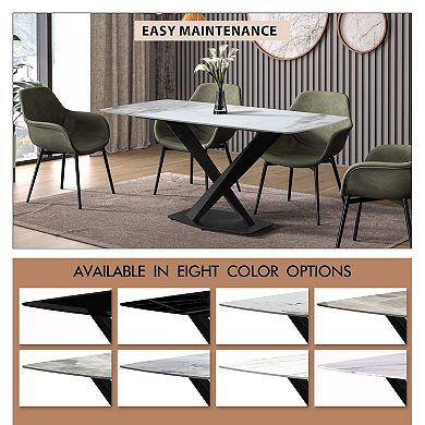 Leisurmod Voren 71" Dining Table With Glass/Sintered Stone Tabletop And Black Steel Base