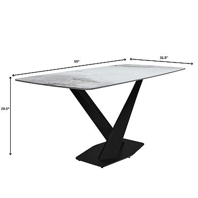 Leisurmod Voren 71" Dining Table With Glass/Sintered Stone Tabletop And Black Steel Base