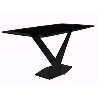 Leisurmod Voren 71" Dining Table With Glass/Sintered Stone Tabletop And Black Steel Base