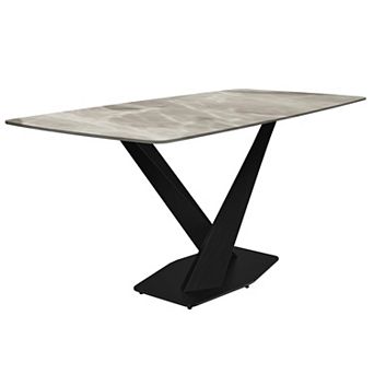Leisurmod Voren 71" Dining Table With Glass/Sintered Stone Tabletop And Black Steel Base