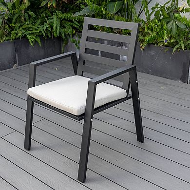 LeisureMod Chelsea 7-Piece Patio Dining Set, 60" Round Aluminum Dining Table, 6 Dining Armchair