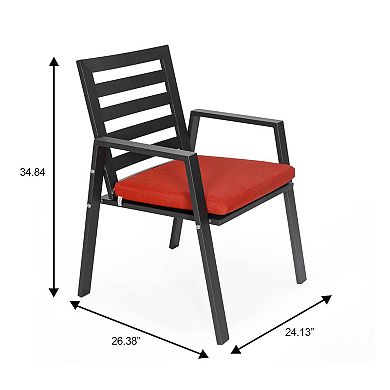 LeisureMod Chelsea 5-Piece Patio Dining Set, 48" Round Aluminum Dining Table, 4 Dining Armchair