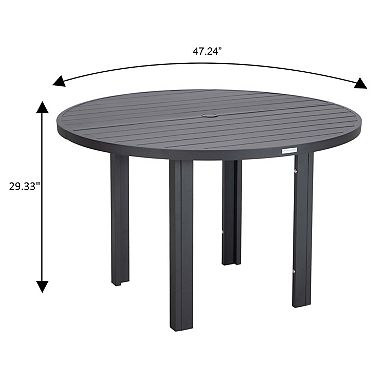 LeisureMod Chelsea 5-Piece Patio Dining Set, 48" Round Aluminum Dining Table, 4 Dining Armchair