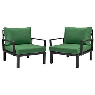 LeisureMod 2 pc Polyester Arm Chair Removable Cushion and Powder-Coated Aluminum Frame